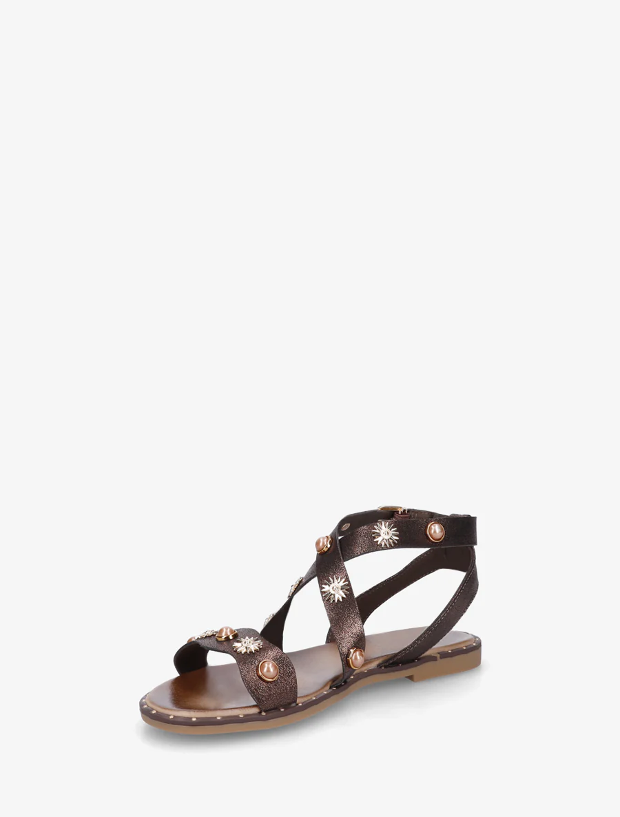 Nu-pieds strassés à semelle plate cloutée - Marron - Image 3