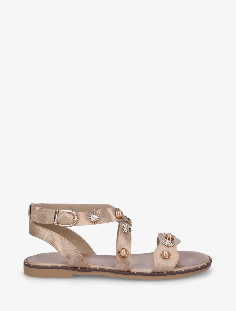 Nu-pieds strassés à semelle plate cloutée - Taupe