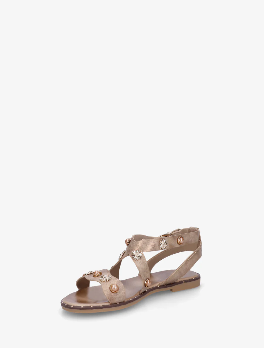 Nu-pieds strassés à semelle plate cloutée - Taupe - Image 3
