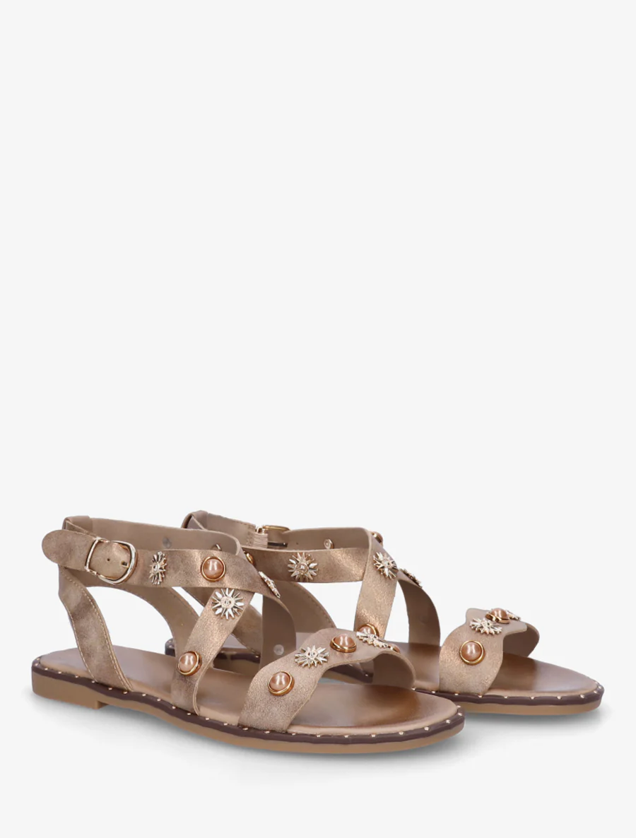 Nu-pieds strassés à semelle plate cloutée - Taupe - Image 4