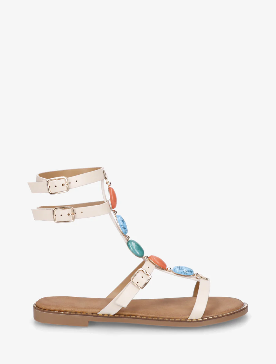 Nu-pieds style spartiates à pierres - Beige