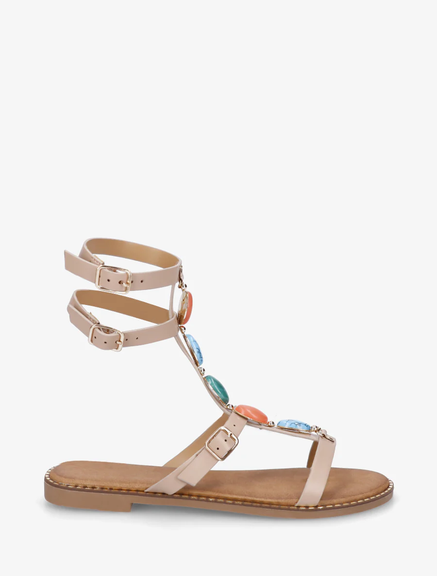 Nu-pieds style spartiates à pierres - Taupe