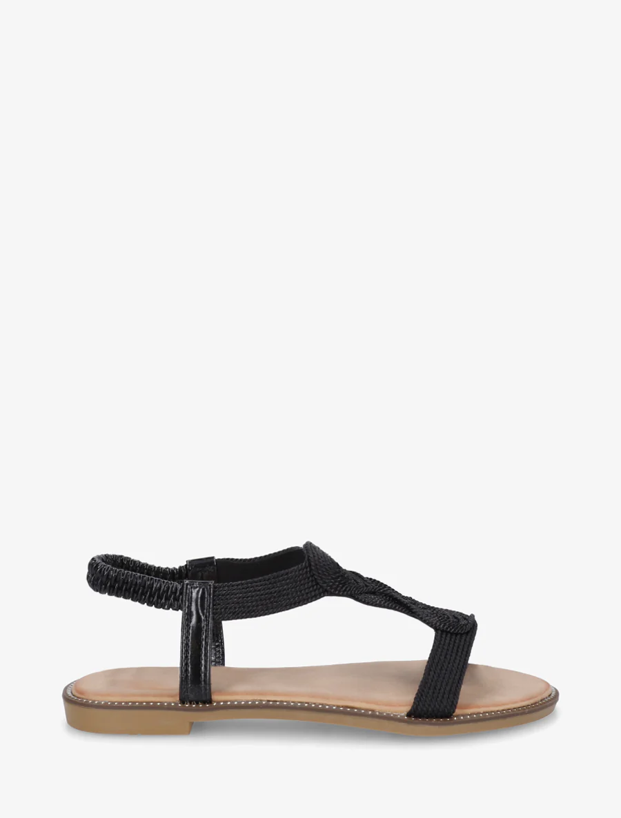 Nu-pieds tressés à cheville élastiquée - Noir