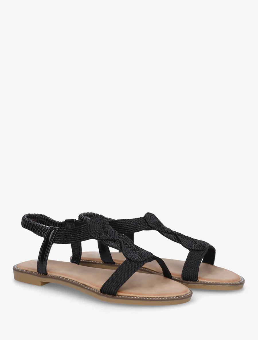 Nu-pieds tressés à cheville élastiquée - Noir - Image 4