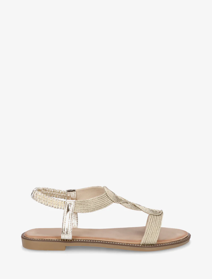 Nu-pieds tressés à cheville élastiquée - Or