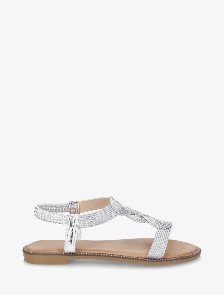 Nu-pieds tressés à cheville élastiquée - Argent