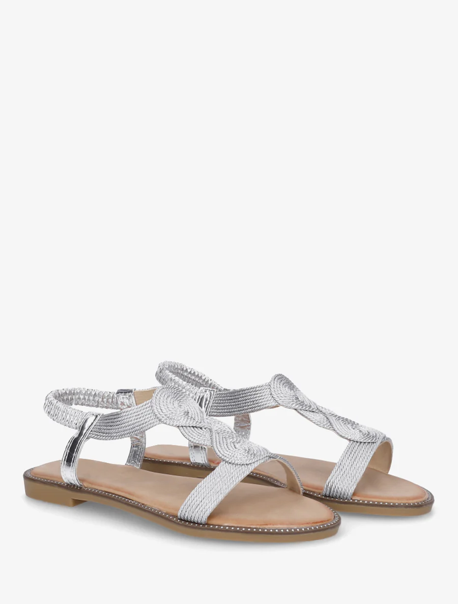 Nu-pieds tressés à cheville élastiquée - Argent - Image 4