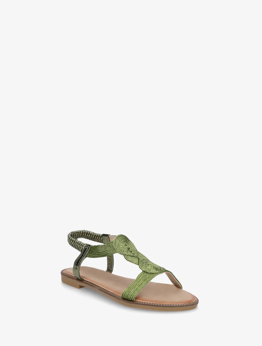Nu-pieds tressés à cheville élastiquée - Vert olive - Image 2
