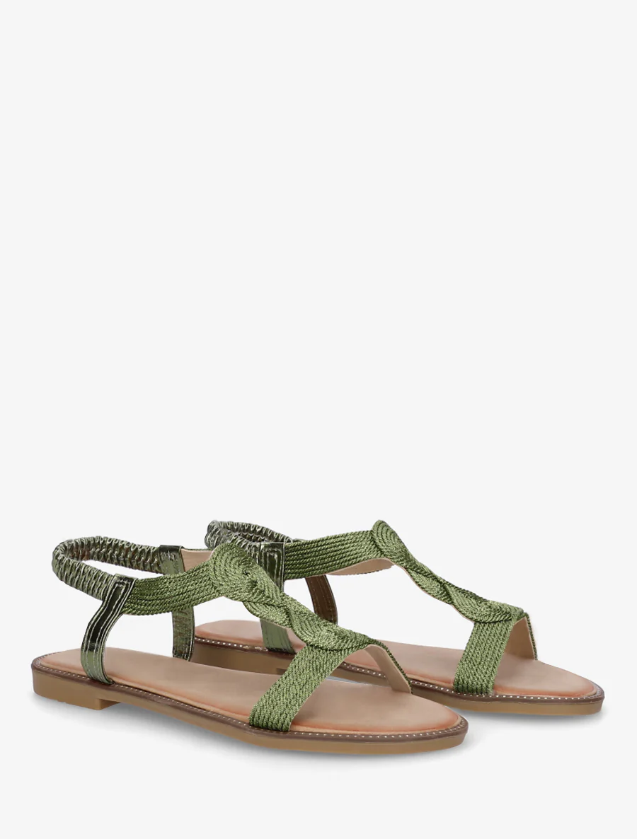 Nu-pieds tressés à cheville élastiquée - Vert olive - Image 4