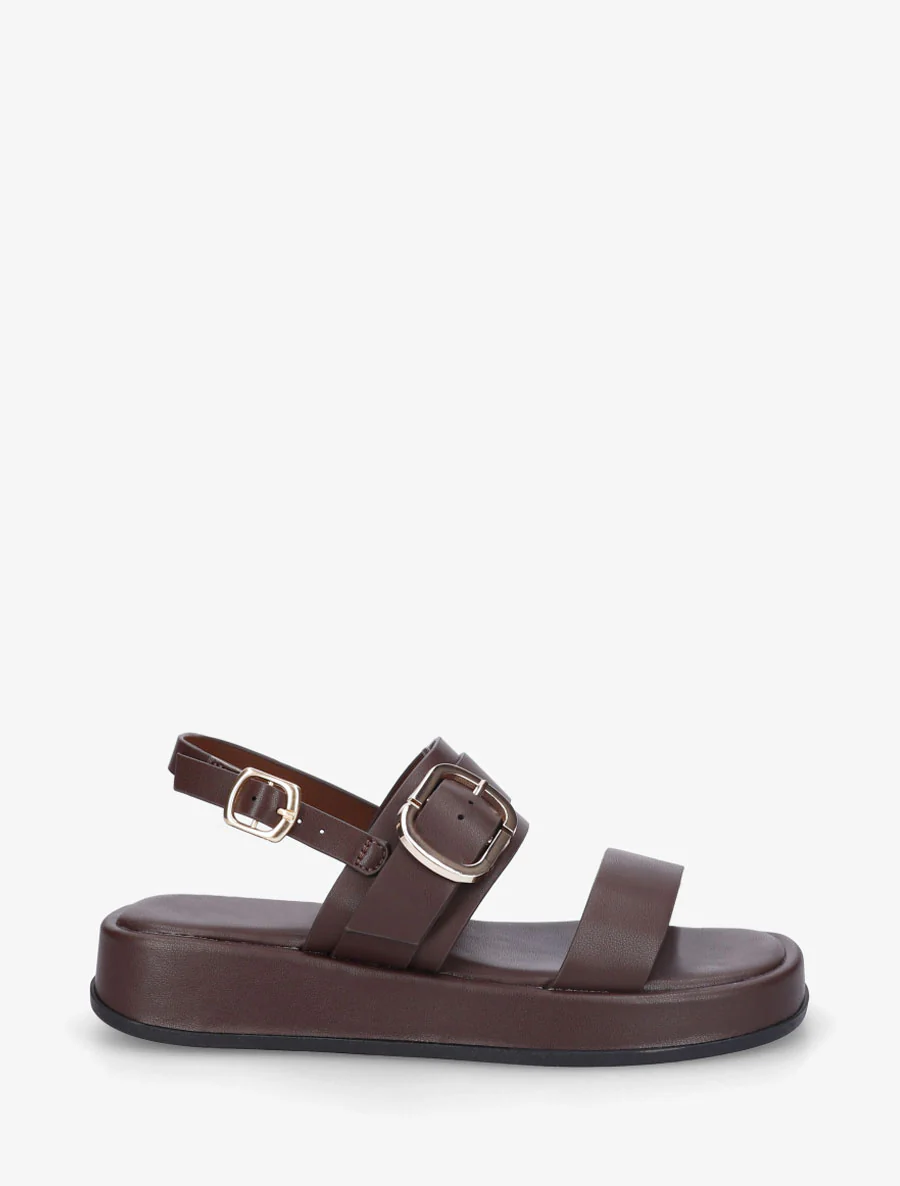 Nu-pieds uni en simili à double boucles - Marron