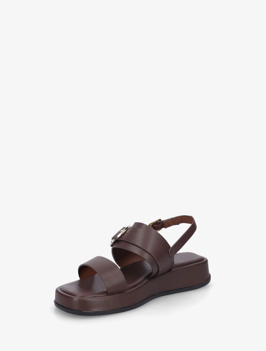 Nu-pieds uni en simili à double boucles - Marron - Image 3