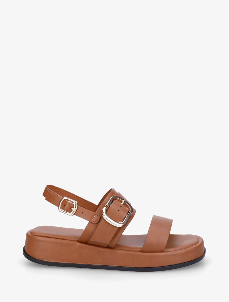 Nu-pieds uni en simili à double boucles - Camel