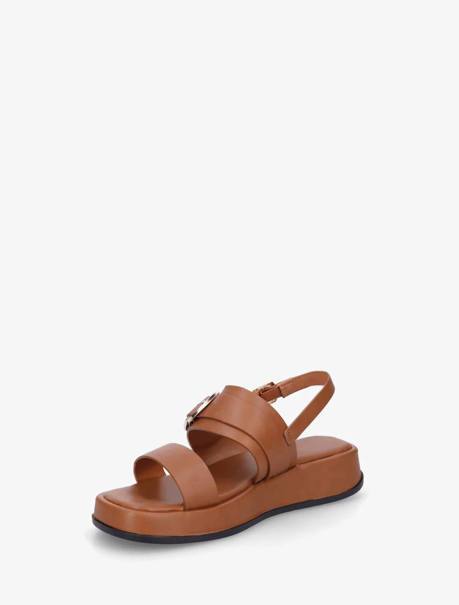 Nu-pieds uni en simili à double boucles - Camel - Image 3