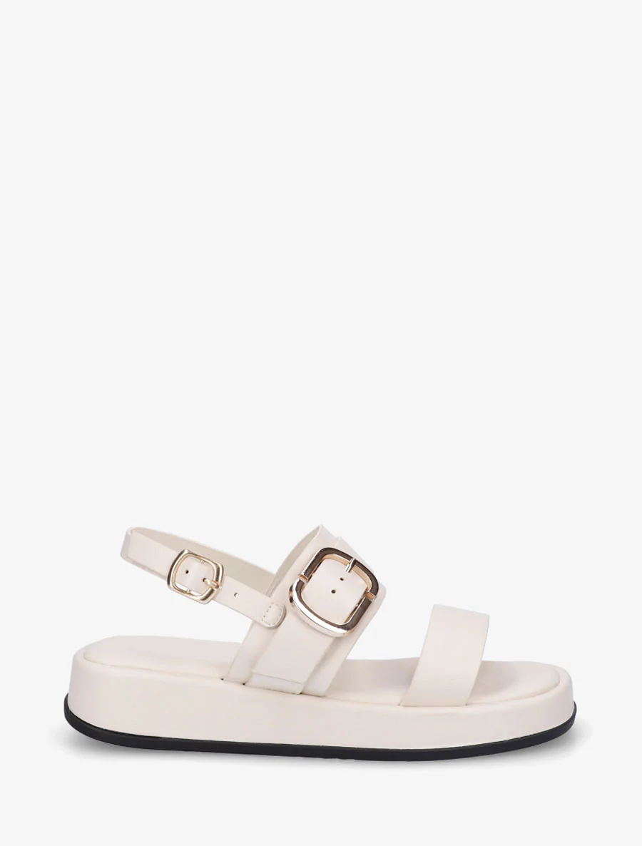 Nu-pieds uni en simili à double boucles - Écru