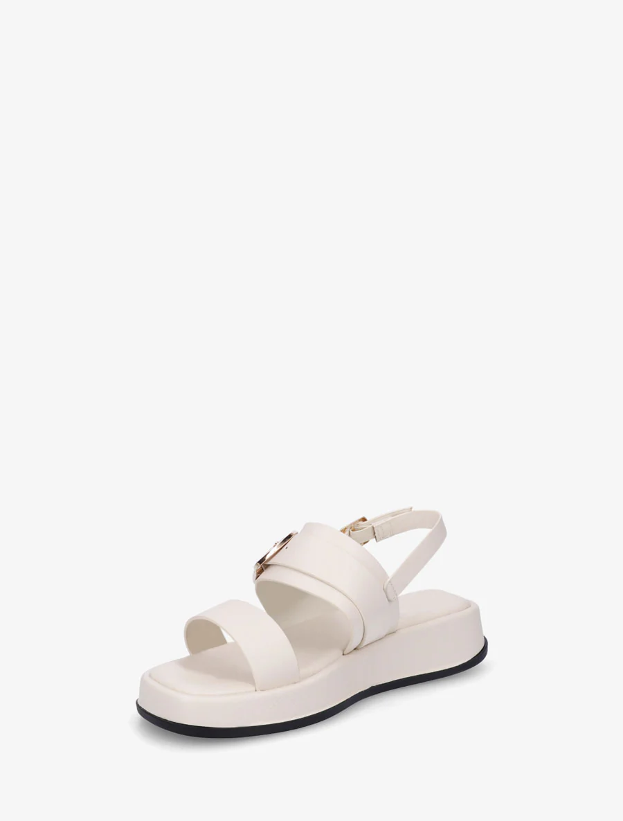 Nu-pieds uni en simili à double boucles - Écru - Image 3