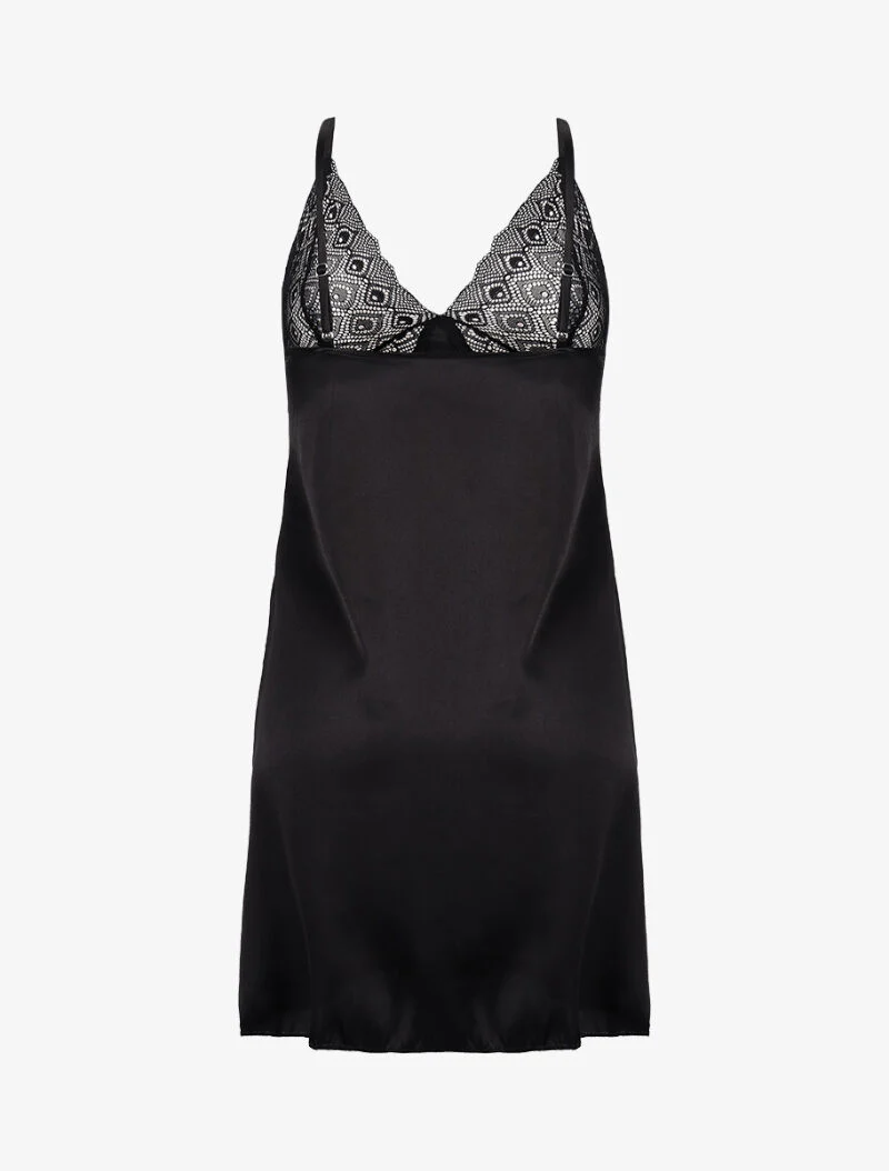 Nuisette à poitrine en losange dentelle ajourée - noir - Image 2