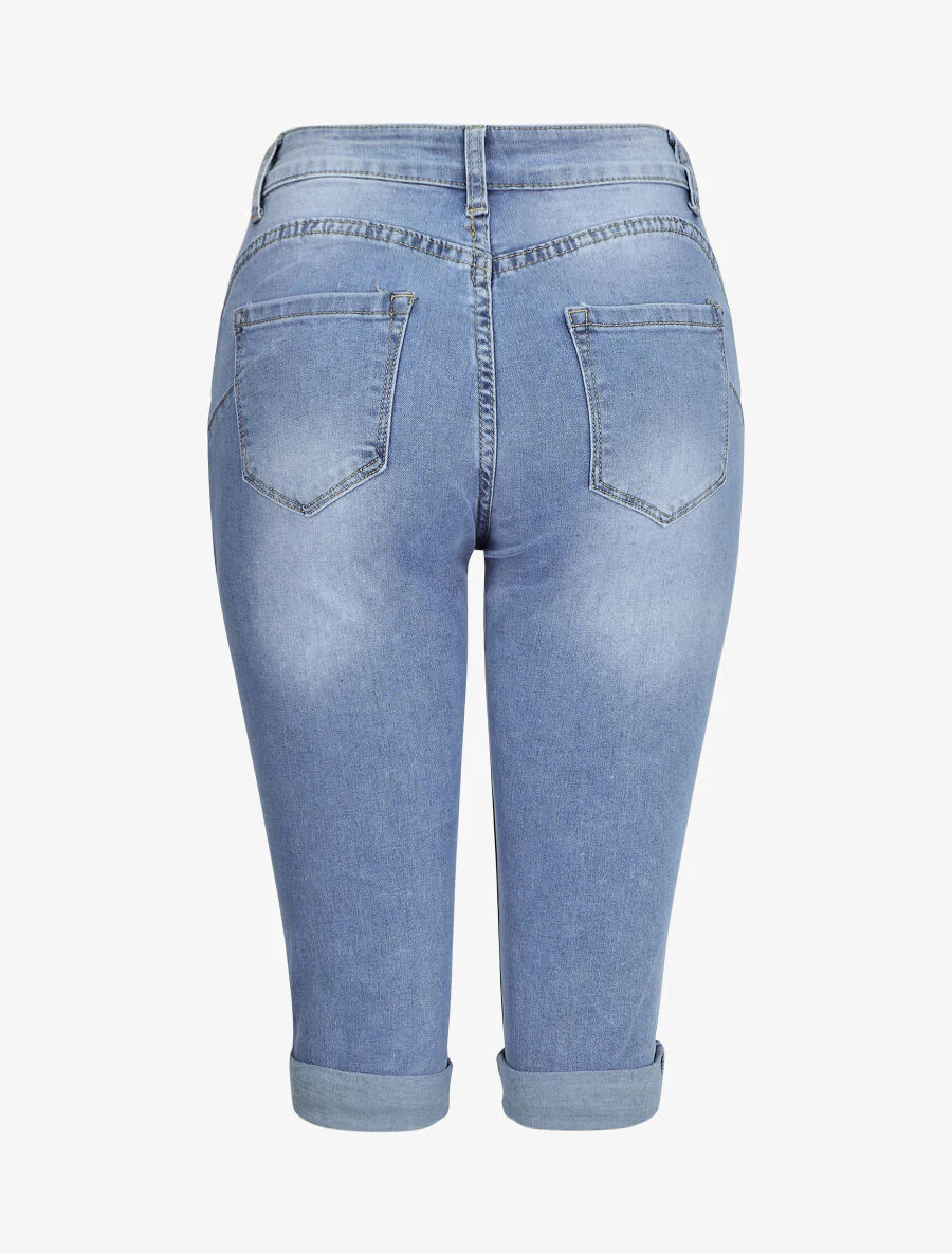 Pantacourt push up à ourlets - Bleu denim - Image 2