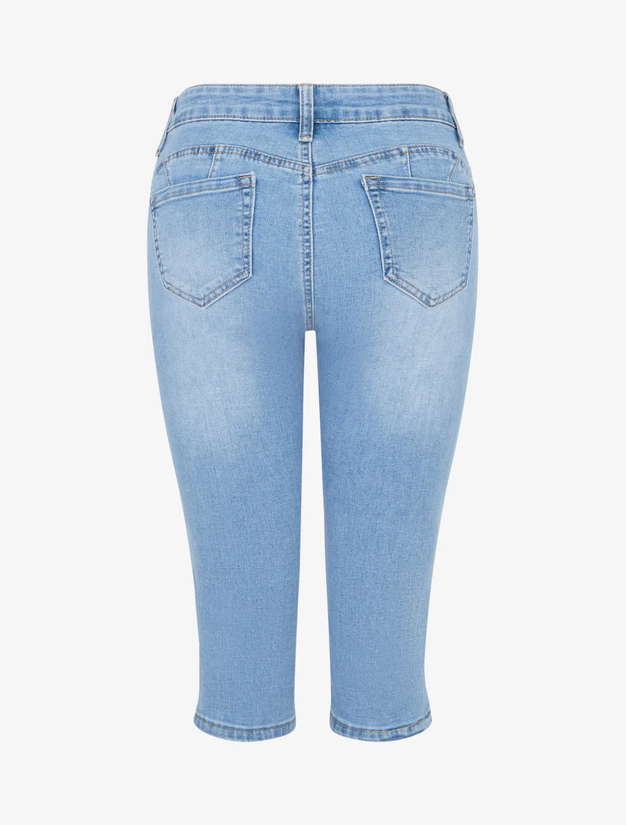 Pantacourt push up en jean - Bleu - Image 2