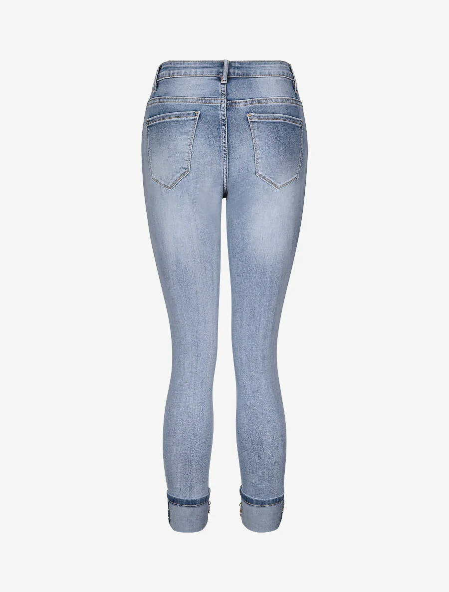 Pantacourt slim à revers orné de broderies et de sequins - Bleu clair - Image 2