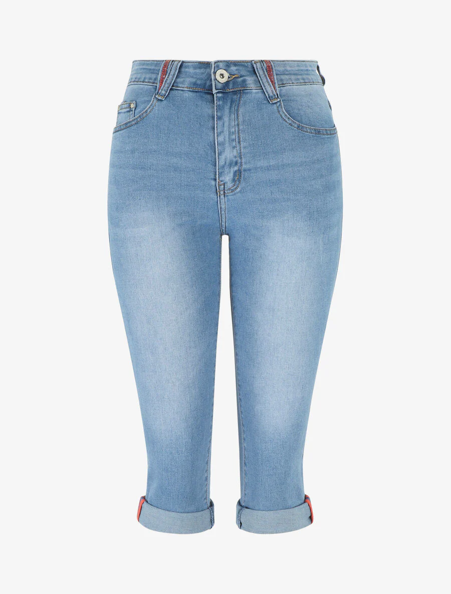 Pantacourt slim taille standard à ourlets - Bleu