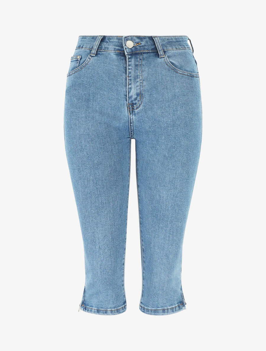 Pantacourt slim taille standard bords à zip - Bleu