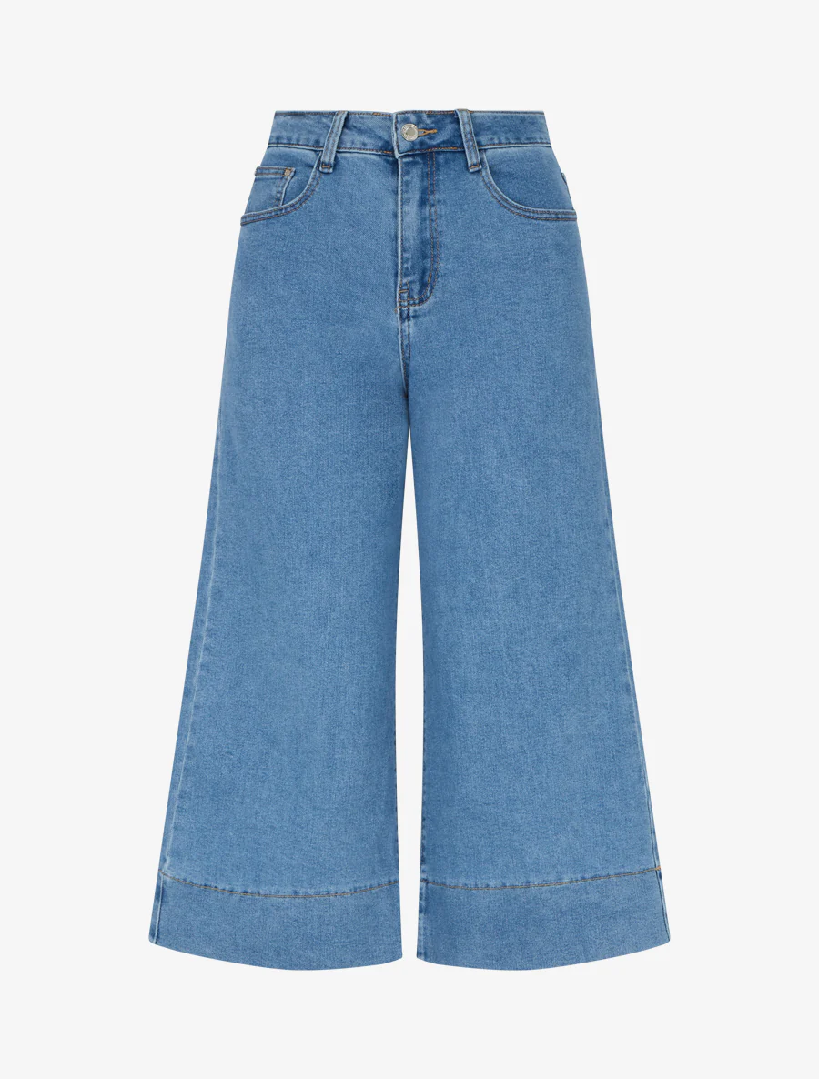 Pantacourt wide leg en jean - Bleu