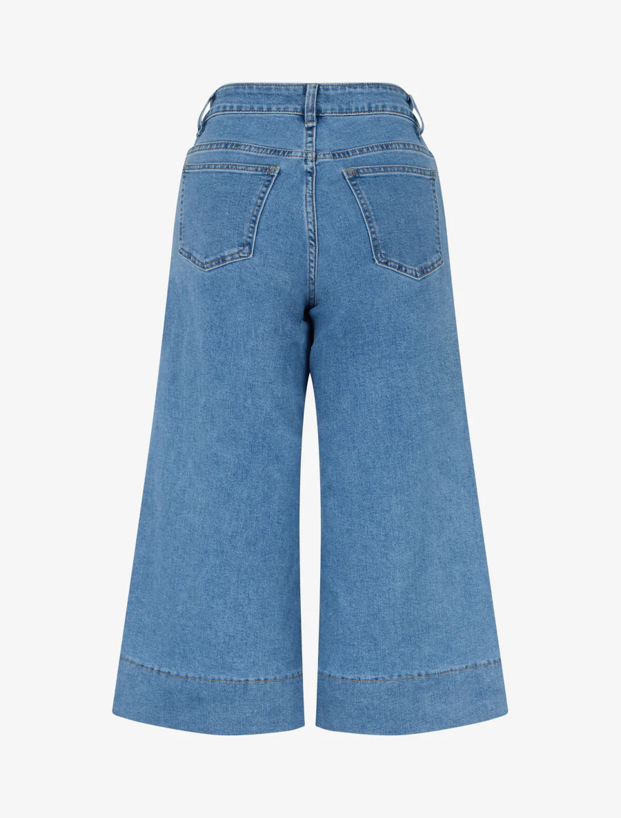Pantacourt wide leg en jean - Bleu - Image 2
