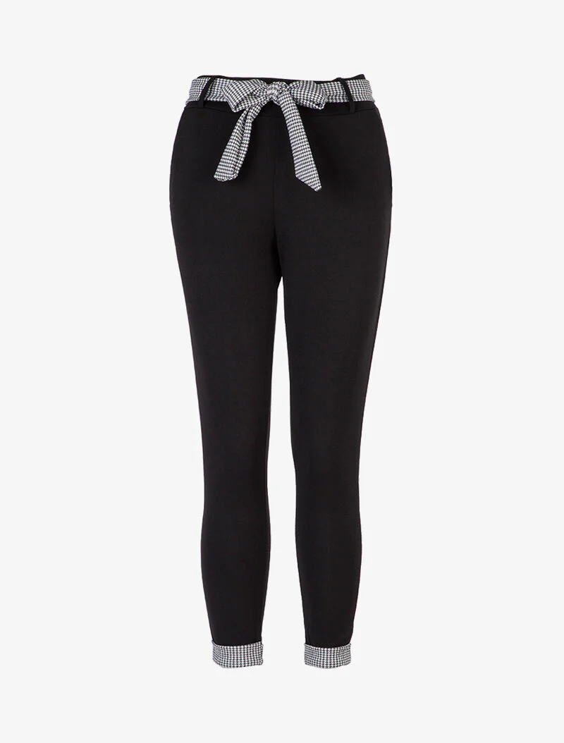 Pantalon 7/8 à ourlets pied de poule - Noir