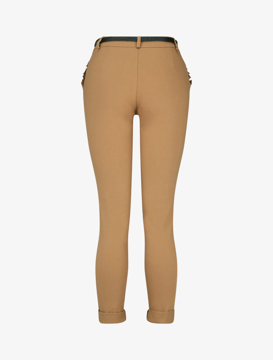 Pantalon 7/8 à revers et poches volantées - Camel - Image 2