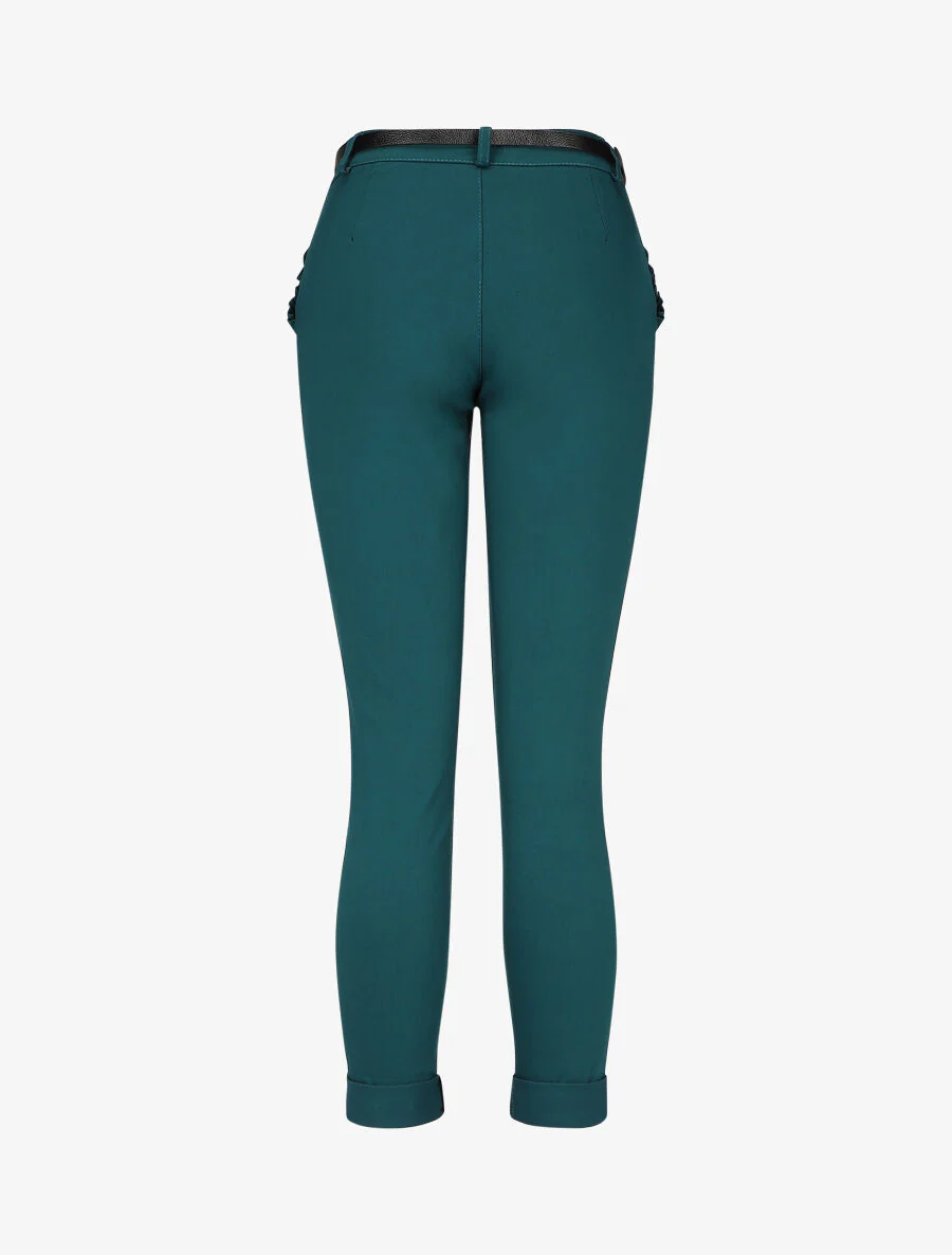 Pantalon 7/8 à revers et poches volantées - Vert sapin - Image 2