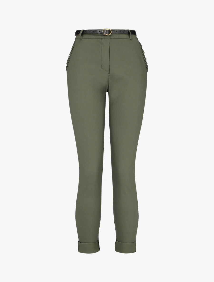 Pantalon 7/8 à revers et poches volantées - Kaki