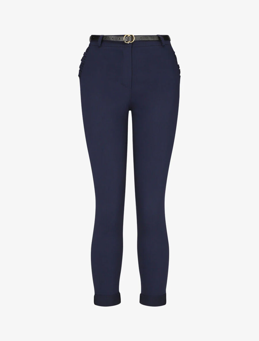 Pantalon 7/8 à revers et poches volantées - Marine