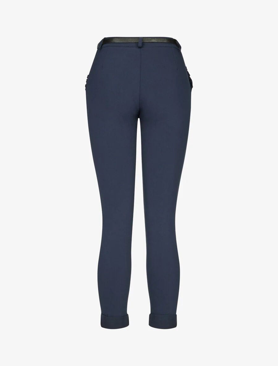 Pantalon 7/8 à revers et poches volantées - Marine - Image 2