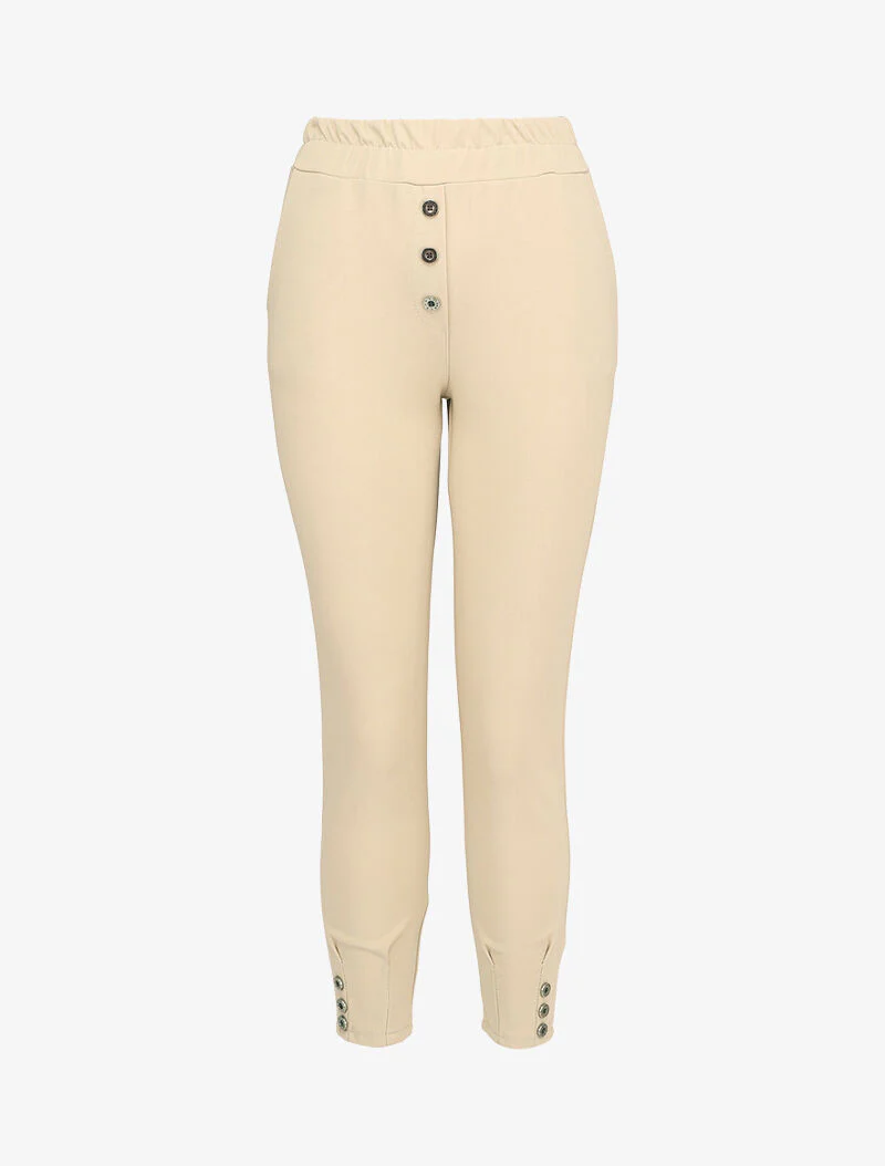 Pantalon 7/8 à taille élastiquée - Beige