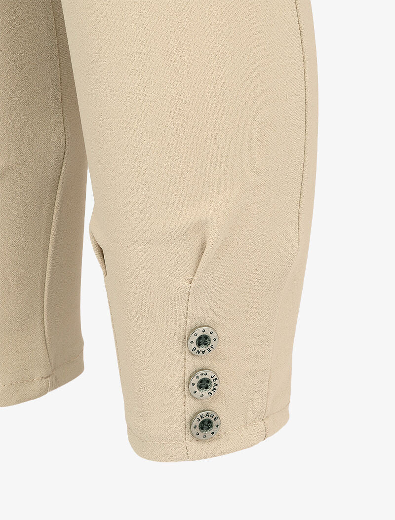 Pantalon 7/8 à taille élastiquée - Beige - Image 3