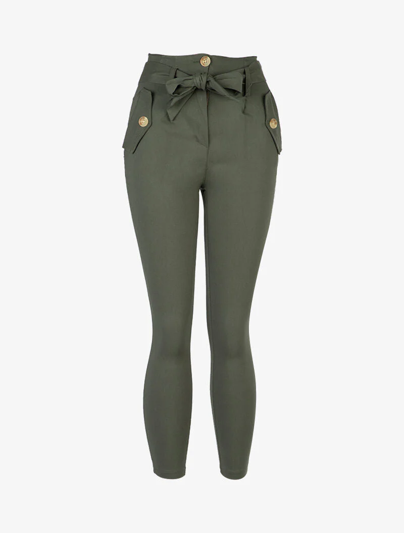 Pantalon 7/8 à taille empire - kaki