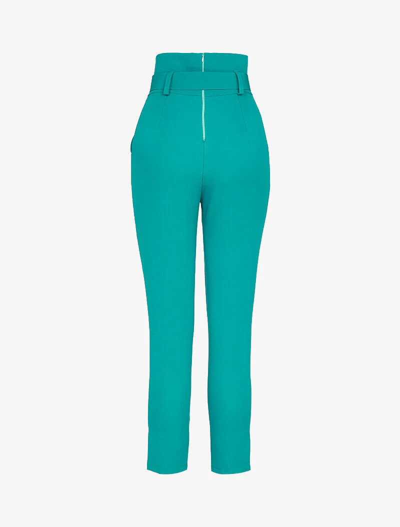 Pantalon 7/8 à taille empire ceinturée - turquoise - Image 2