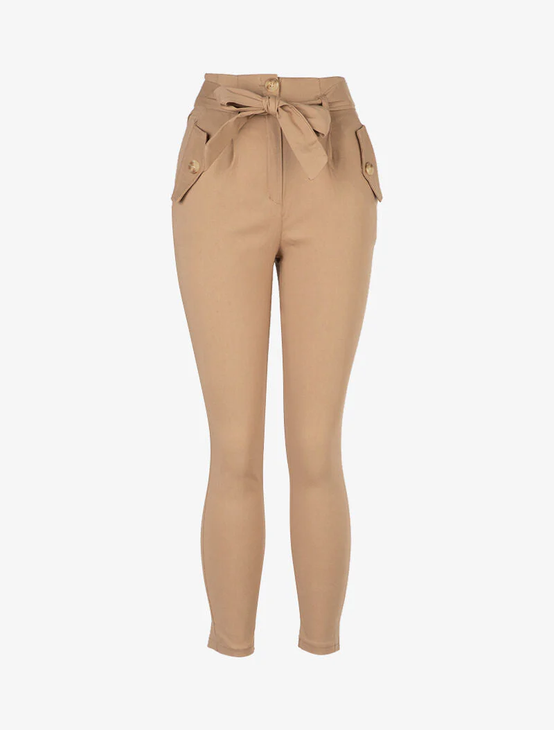 Pantalon 7/8 à taille empire - taupe