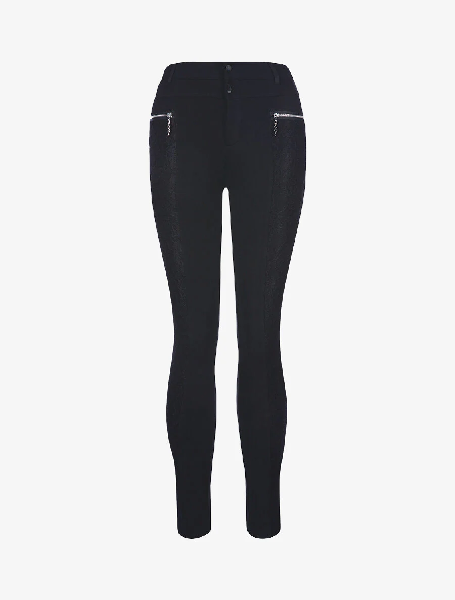Pantalon 7/8 bande dentelle - noir
