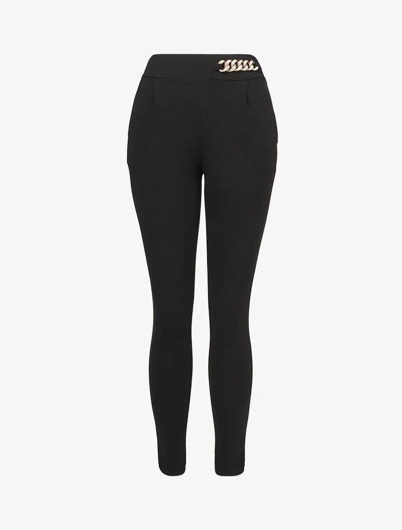 Pantalon 7/8 classique à chaîne stylisée - Noir