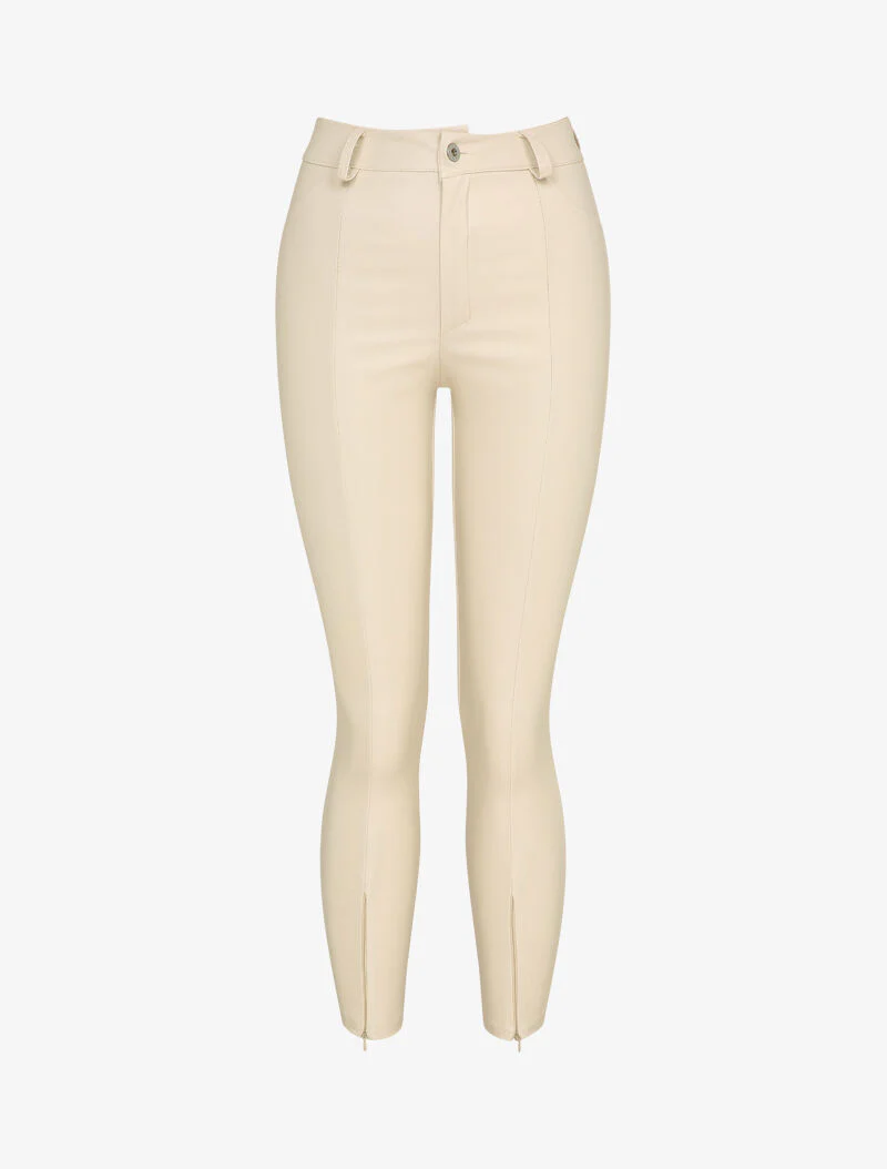 Pantalon 7/8 enduit avec zips aux chevilles - Beige