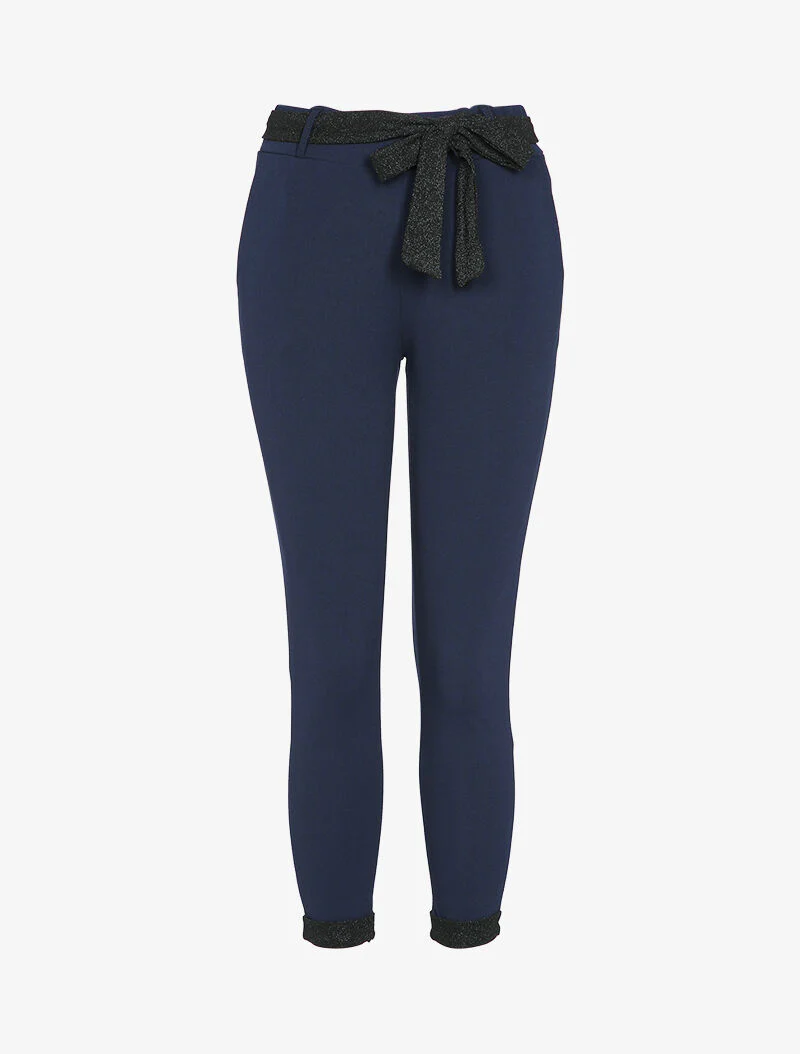 Pantalon 7/8 taille haute coupe carotte - Bleu marine