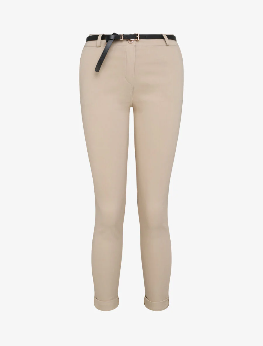 Pantalon 7/8 uni à revers - Beige
