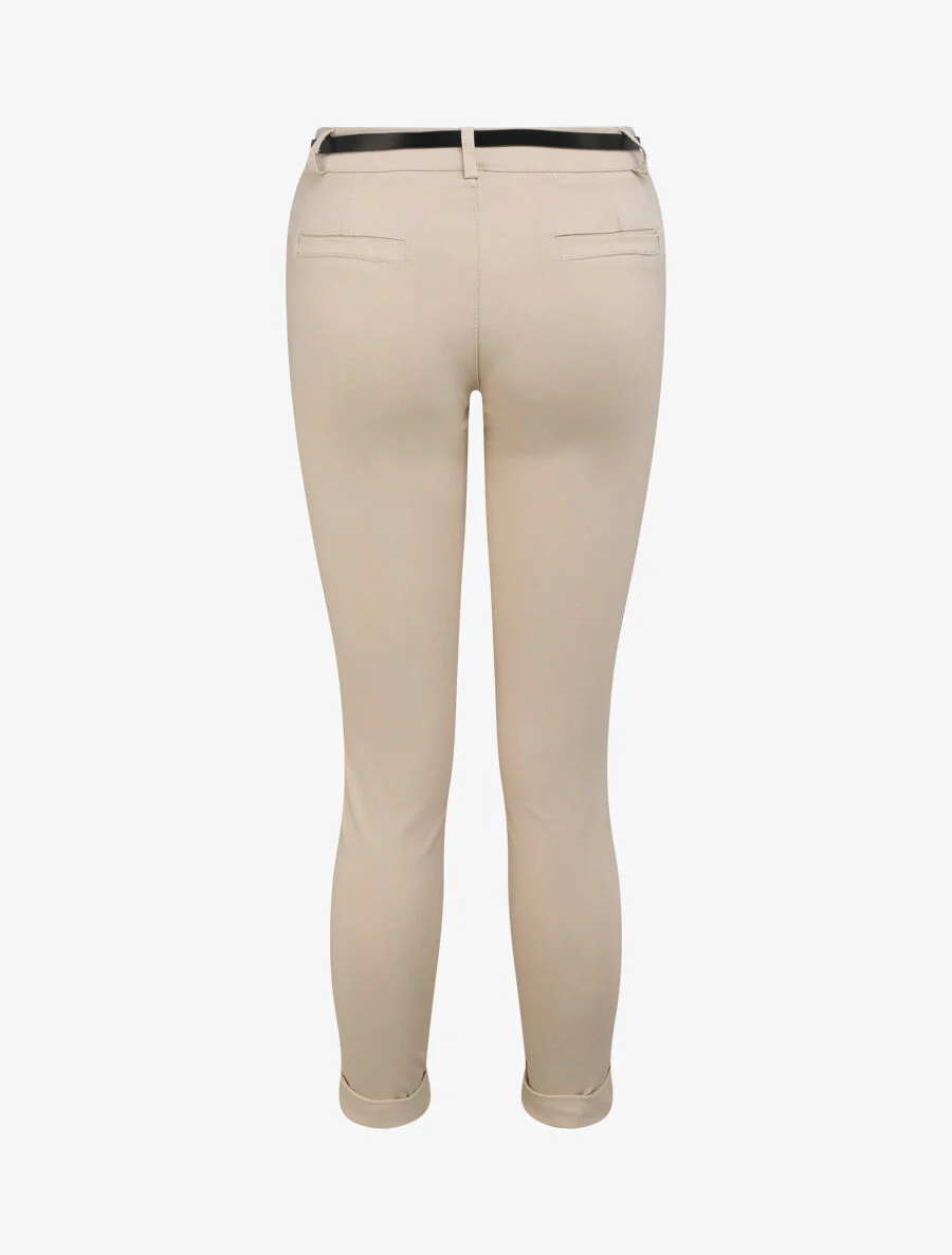 Pantalon 7/8 uni à revers - Beige - Image 2