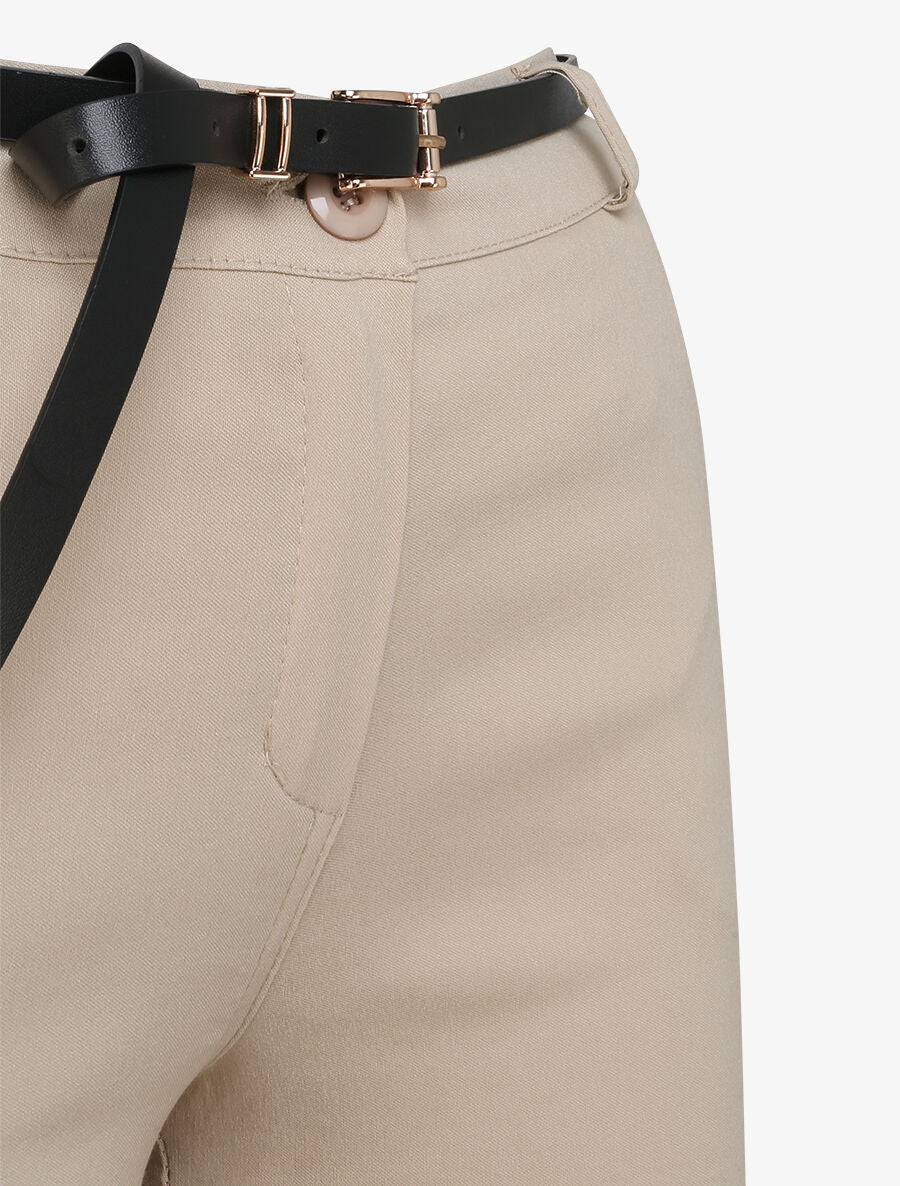 Pantalon 7/8 uni à revers - Beige - Image 3