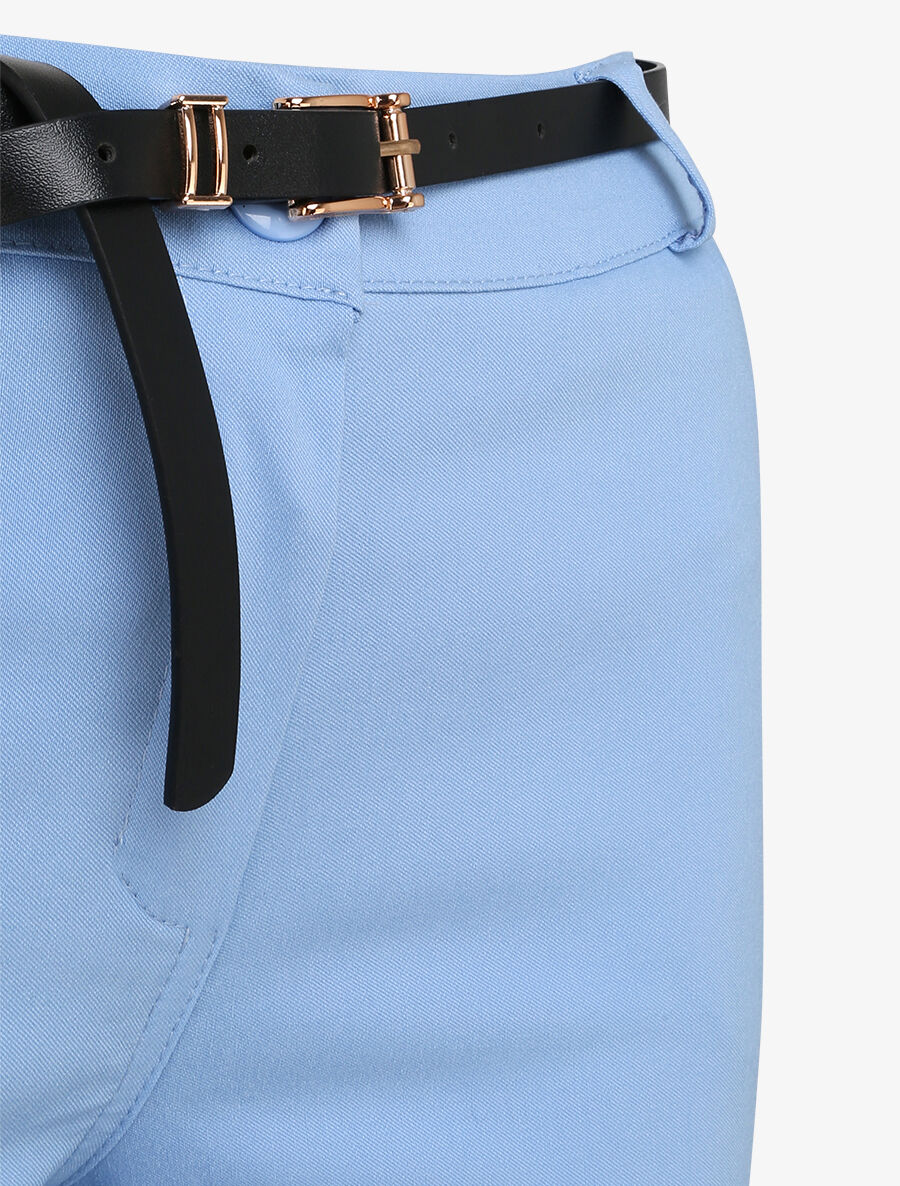 Pantalon 7/8 uni à revers - Bleu ciel - Image 3
