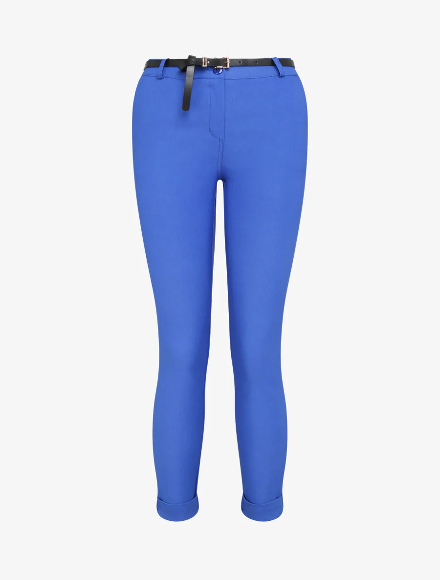 Pantalon 7/8 uni à revers - Bleu roi