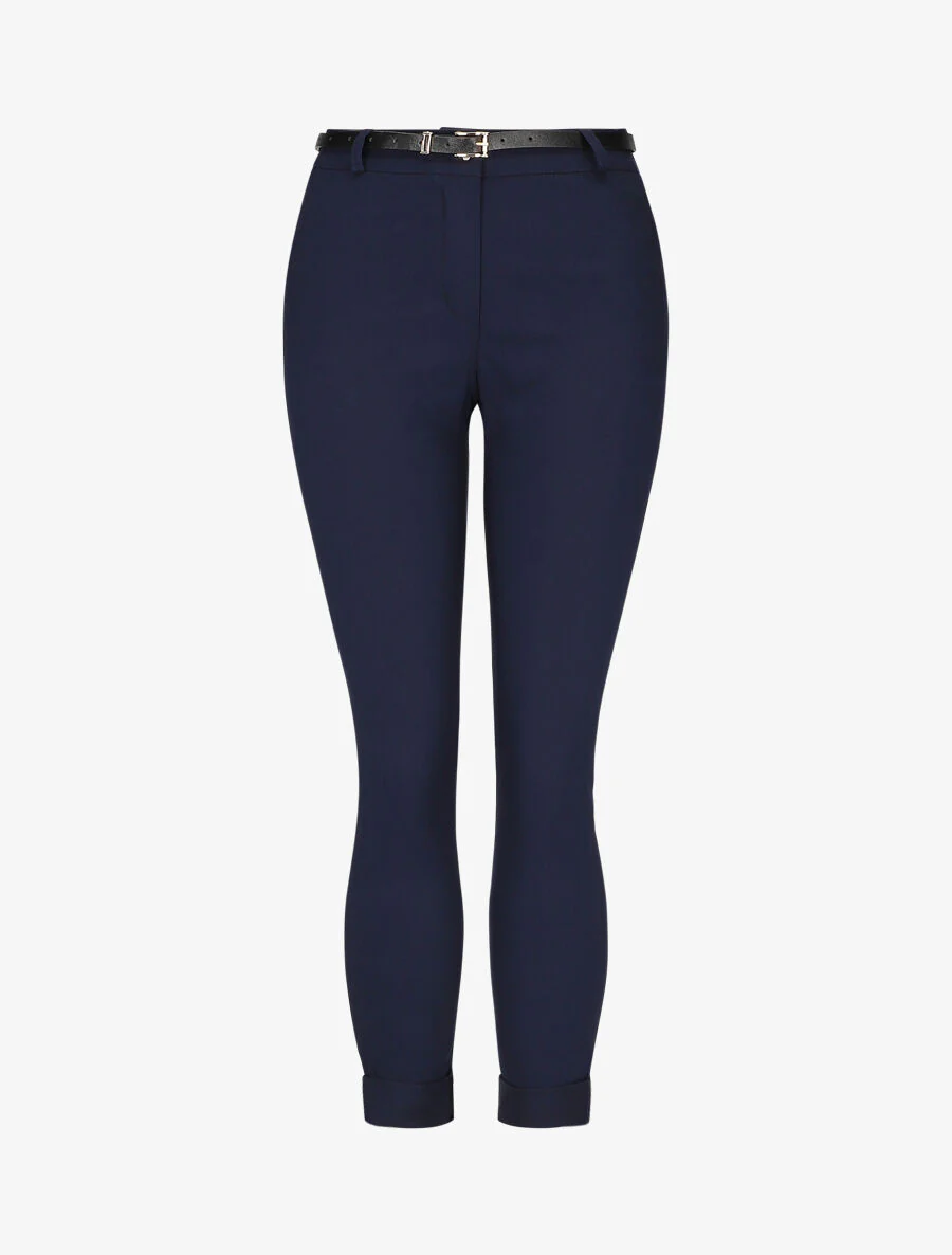 Pantalon 7/8 uni à revers - Marine
