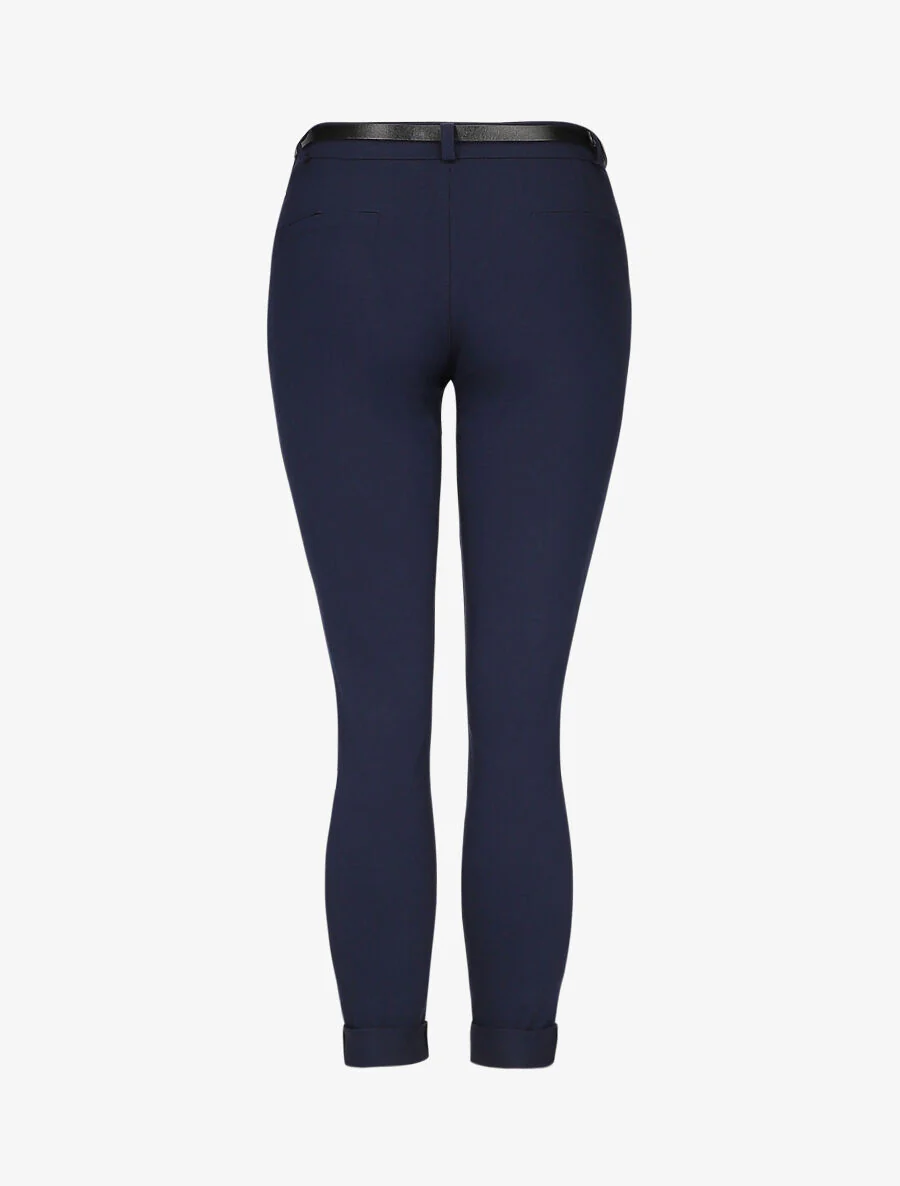 Pantalon 7/8 uni à revers - Marine - Image 2