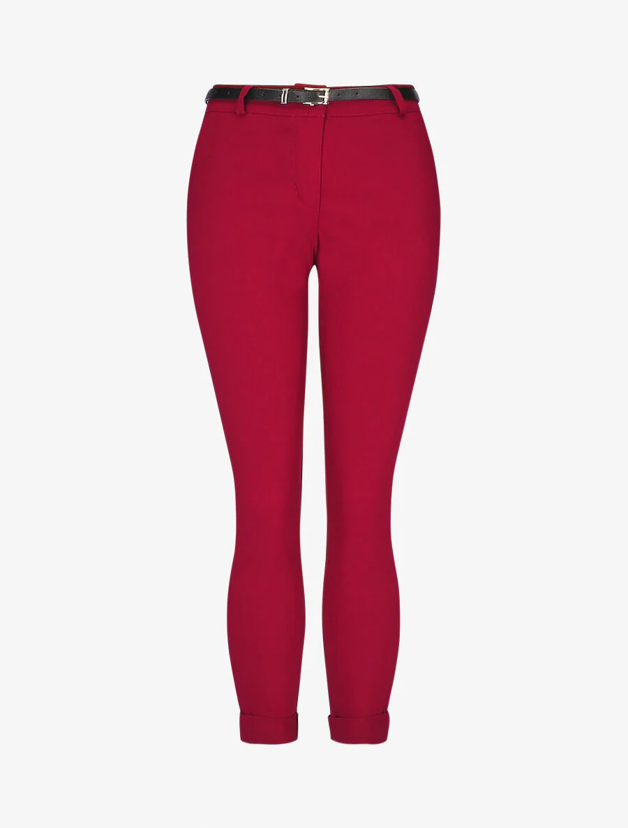 Pantalon 7/8 uni à revers - Bordeaux